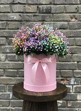 Цветочная композиция из Гипсофила и Розы в шляпной коробке в Новосолдатке
