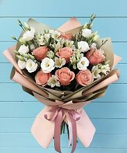 Букет цветов из:  Розы, Альстромерии и Лизиантусы в Новосолдатке