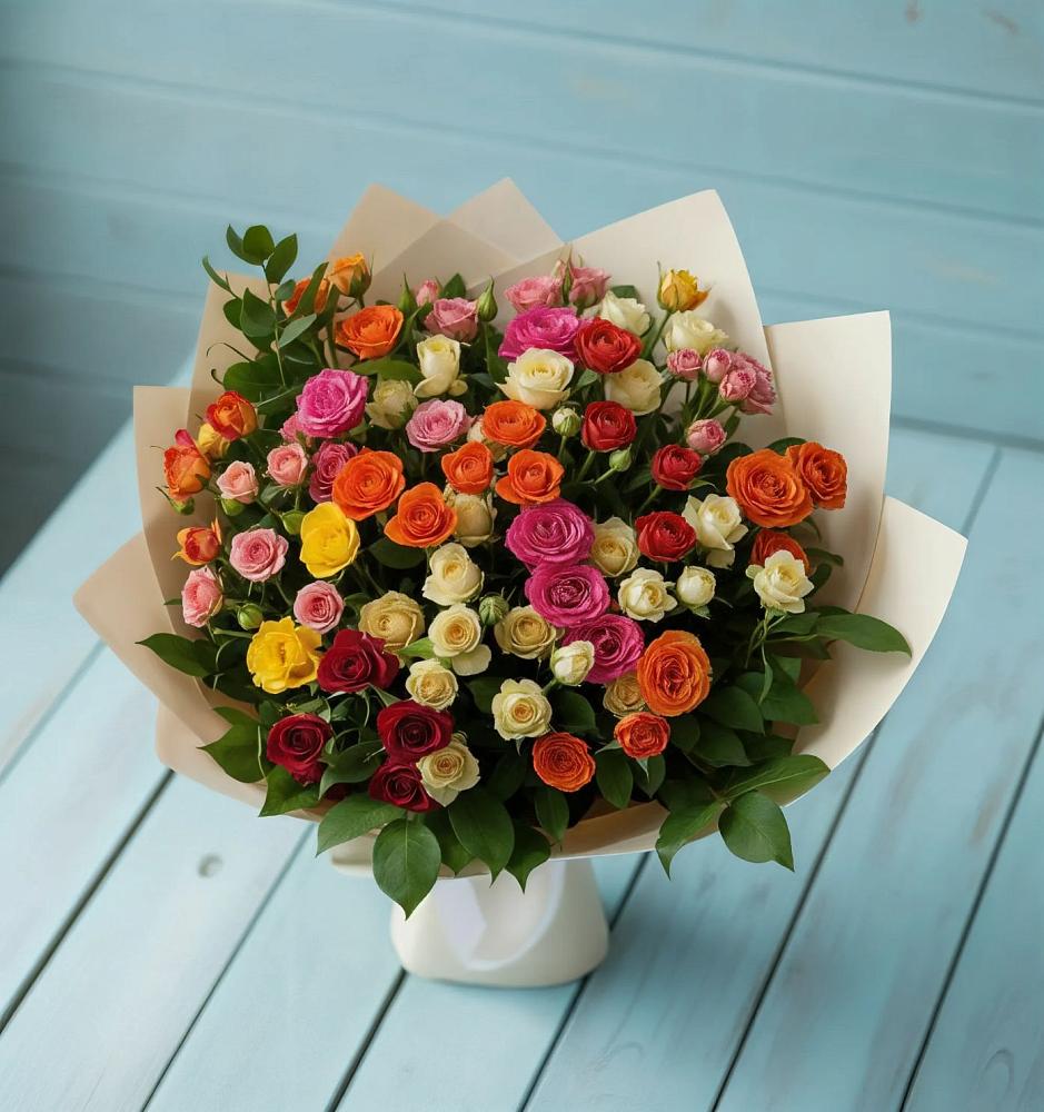 Букет Микс из разноцветных кустовых роз в Новосолдатке