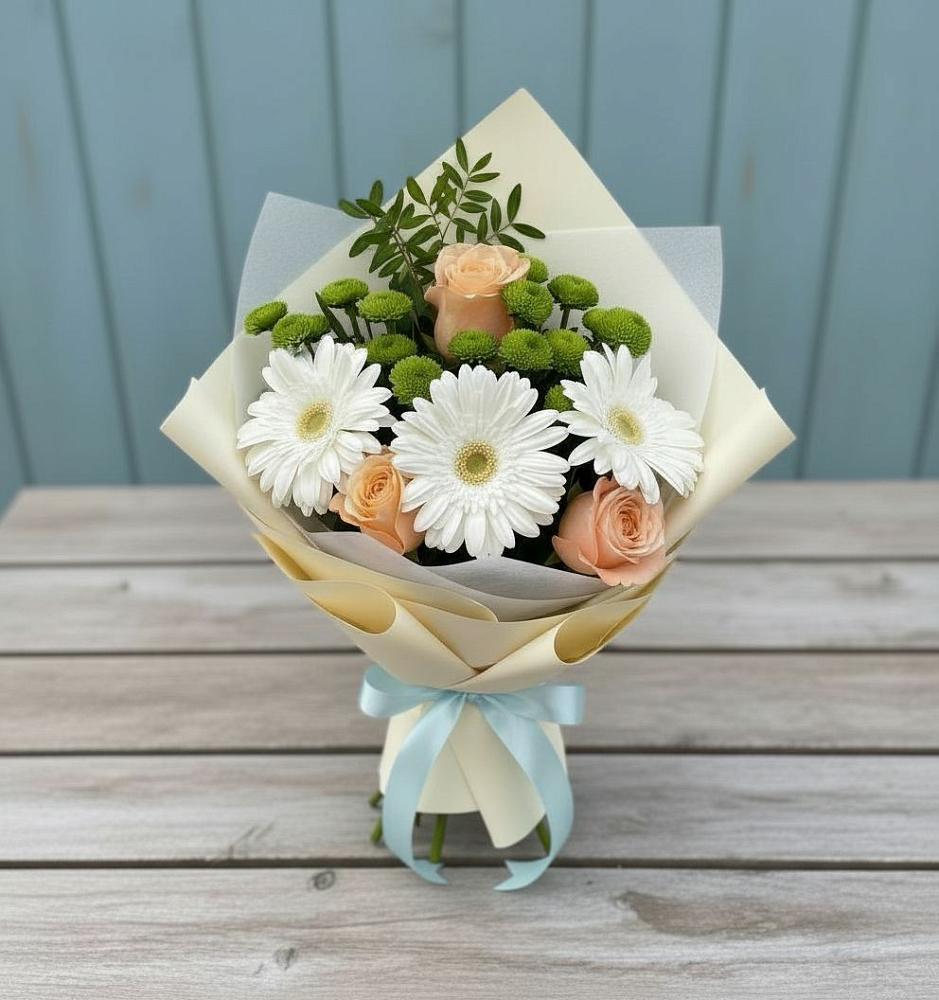 Букет цветов из: Герберы, Розы и Хризантемы в Новосолдатке