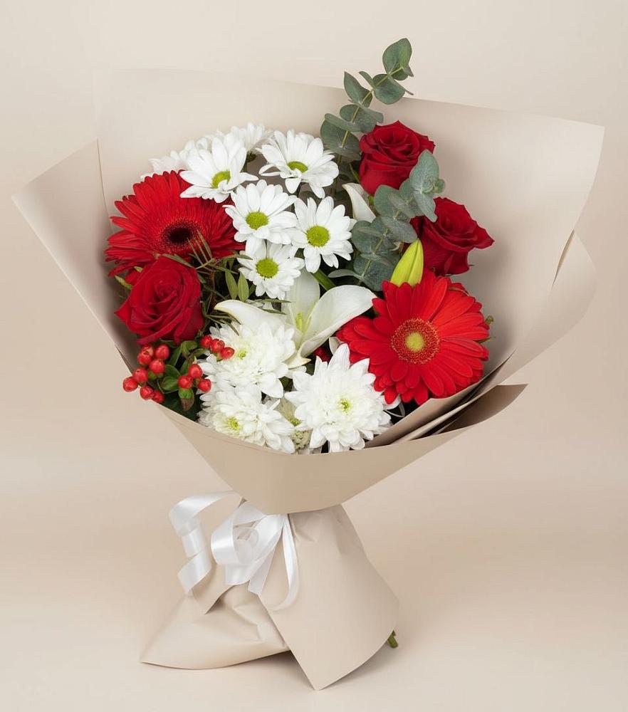 Букет цветов из: Розы, Хризантемы, Герберы и Лилии в Новосолдатке