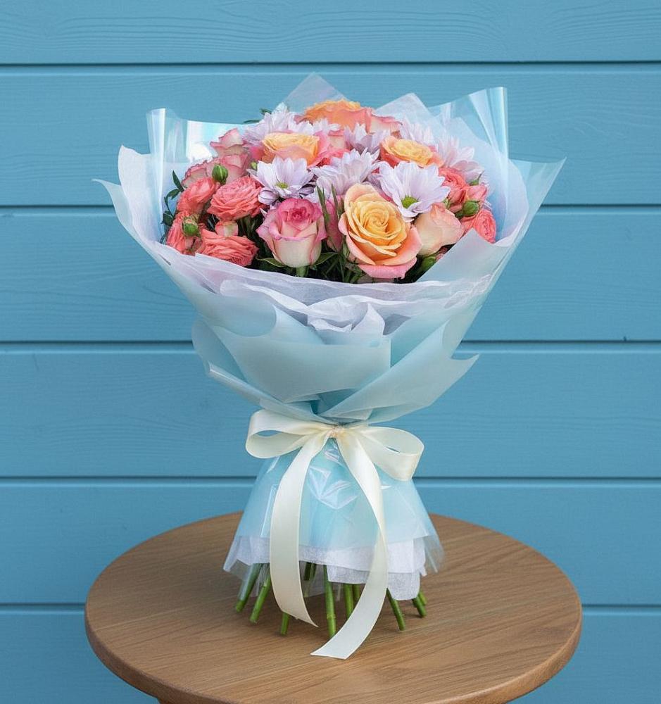 Букет цветов из: Хризантемы и Розы в Новосолдатке