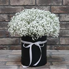 Цветочная композиция из Гипсофила в шляпной коробке в Новосолдатке