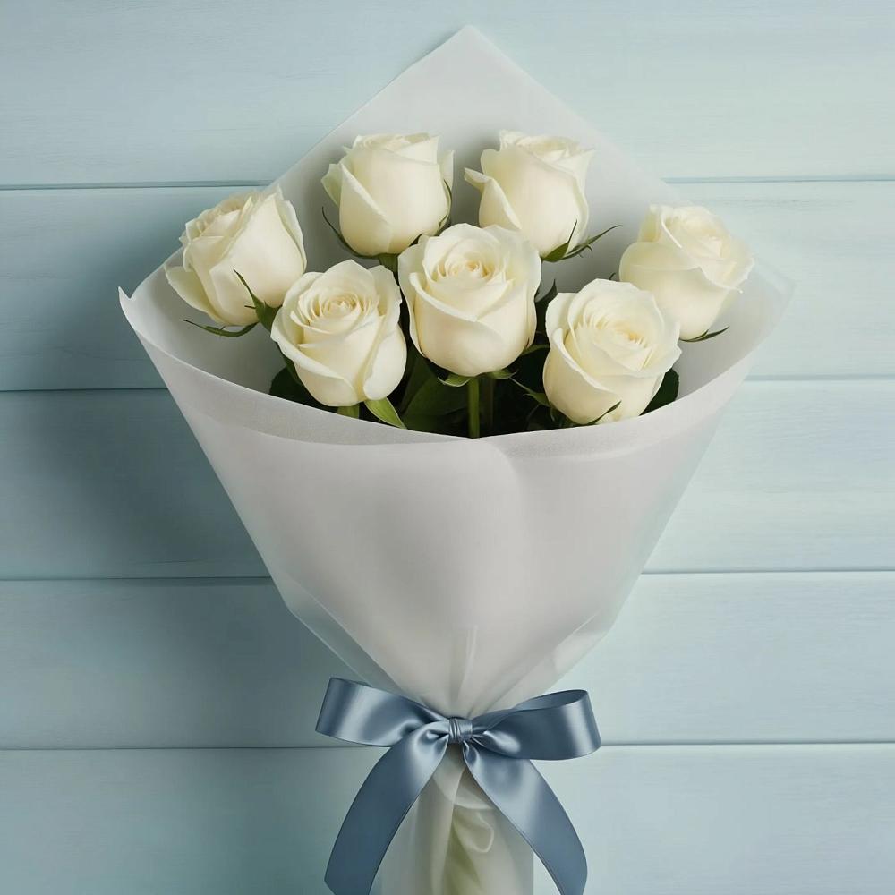 Букет 7 Белых роз Эдлесс Лав в Новосолдатке
